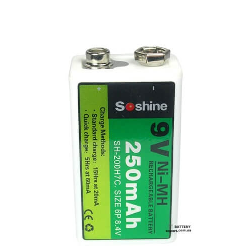 Крона Soshine 250mAh, 9v, Ni-MH